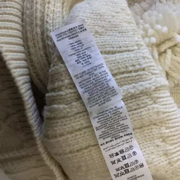 Tory Burch Cream Ivory Cable Knit Wool Fringe Pullover Sweater Women’s Size M - Picture 15 of 16